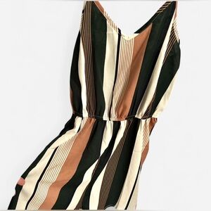 White, Pink, Green, and Brown Striped Romper